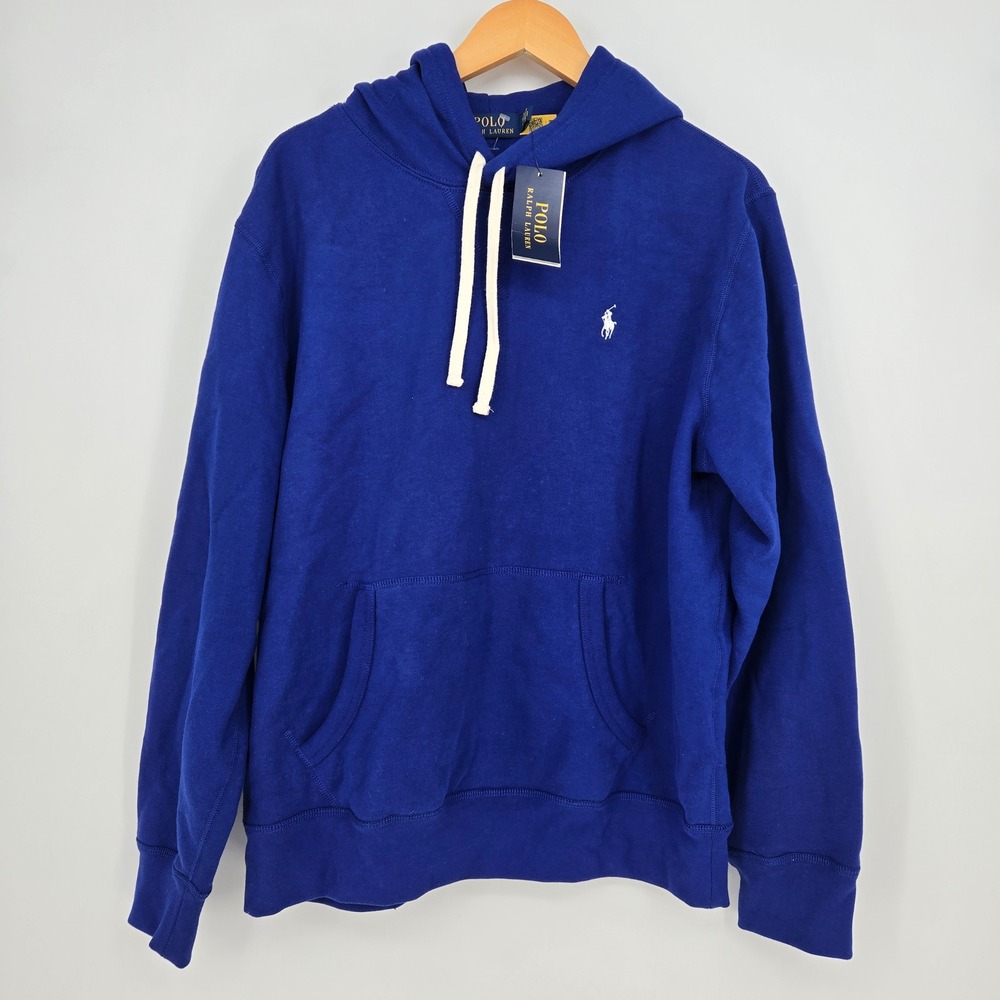 NWT Polo Ralph Lauren Mens L Blue Fleece Hoodie Sweatshirt Preppy Cozy Kangaroo
